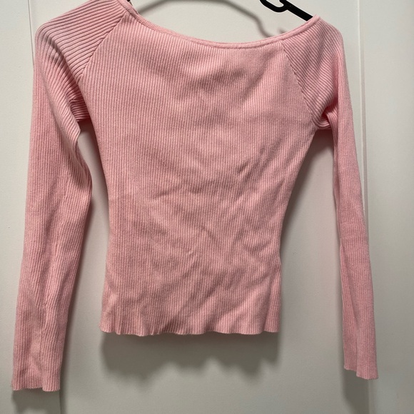 Pink Off-Shoulder Ribbed Sweater - Picture 4 of 5